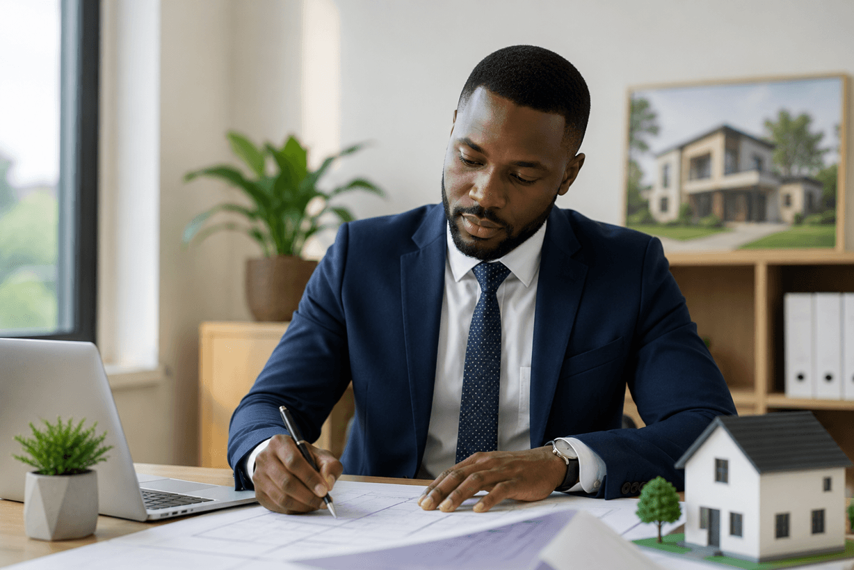 A Noriev adviser working through a site plan at his desk
